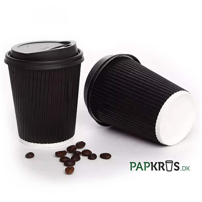 Sort Ripple Wrap papkrus 24 cl - to kaffebægre med sorte låg