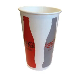 Coca Cola sodavands papkrus - hvid og rød grafik - 40 cl - set fra vinkel