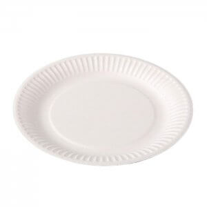 Paptallerken - rund Ø 18 cm - bionedbrydelig - hvid