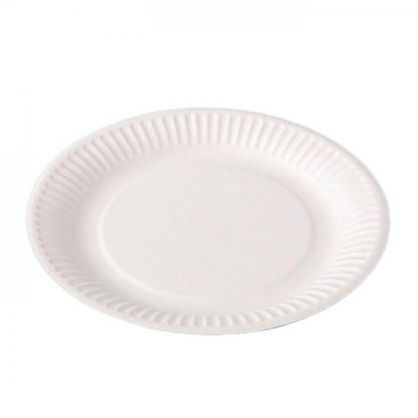 Paptallerken - rund Ø 18 cm - bionedbrydelig - hvid