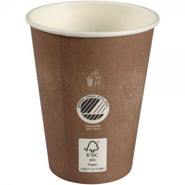 Kaffebæger - bio - brun grafik - Svanemærket - CPLA coating - 36 cl - bagside