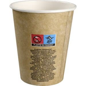 Kaffebæger på 36 cl og i brunt design, set fra bagsiden